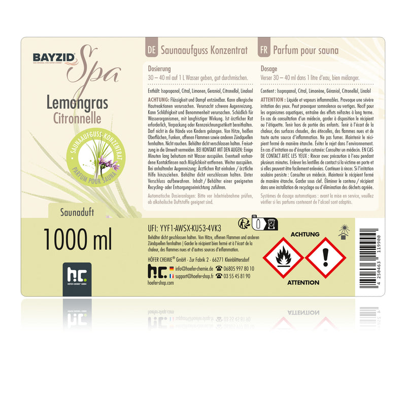 1 L Parfum de Sauna BAYZID® SPA Citronelle