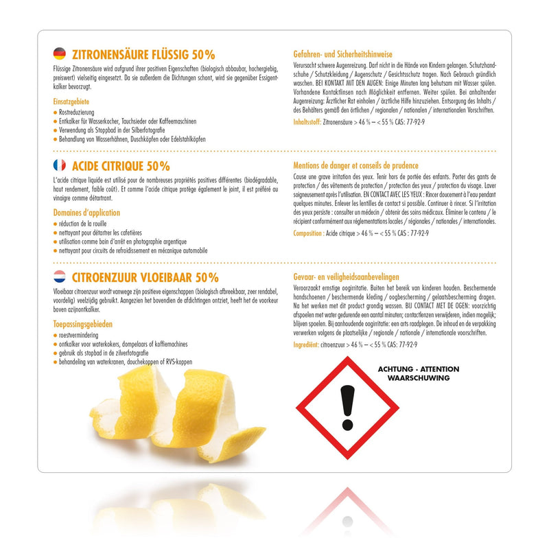 5 L Microactiv® Zitronensäure 50% flüssig Entkalker in Kanister - Höfer Chemie GmbH