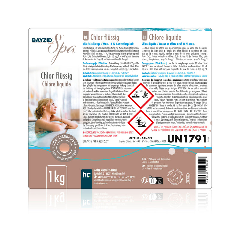 1 kg BAYZID® SPA Chlor flüssig für Whirlpools & Planschbecken