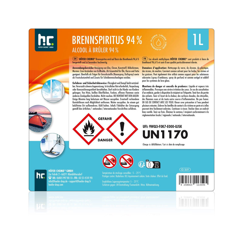1 L Höfer Chemie® Brennspiritus 94% in Flaschen - Höfer Chemie GmbH