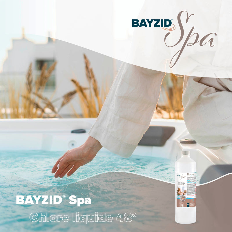 chlore liquide BAYZID® SPA pour spas et pataugeoires en bouteille de 1 KG