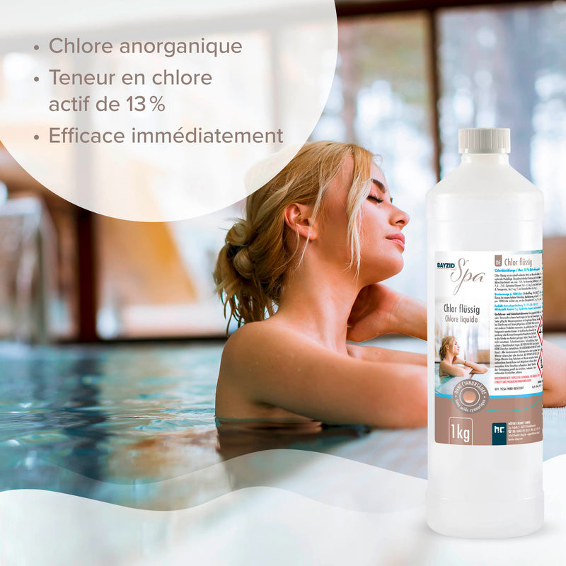 chlore liquide BAYZID® SPA pour spas et pataugeoires en bouteille de 1 KG