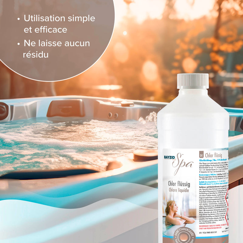 chlore liquide BAYZID® SPA pour spas et pataugeoires en bouteille de 1 KG