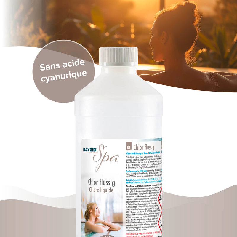 chlore liquide BAYZID® SPA pour spas et pataugeoires en bouteille de 1 KG