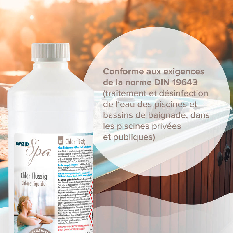 chlore liquide BAYZID® SPA pour spas et pataugeoires en bouteille de 1 KG