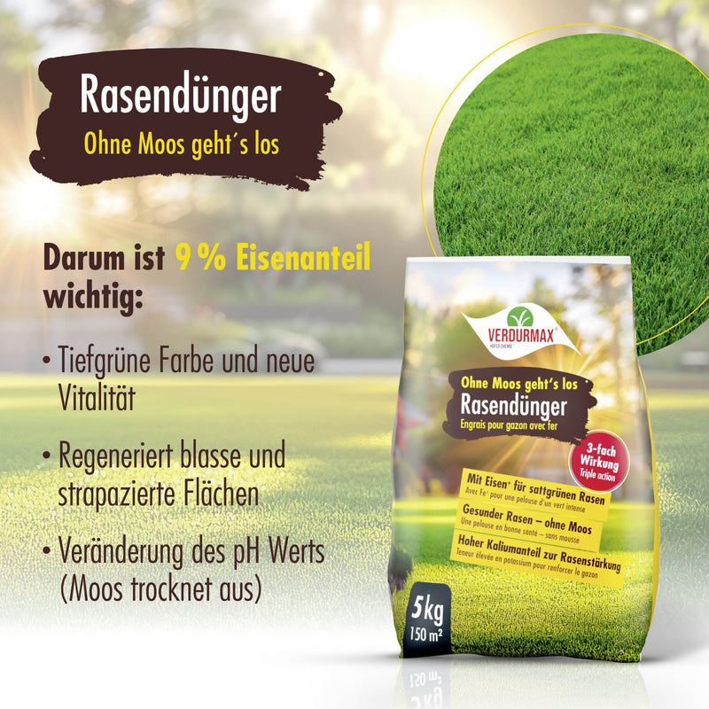 5 kg VERDURMAX® Rasendünger mit Eisen - Ohne Moos geht´s los