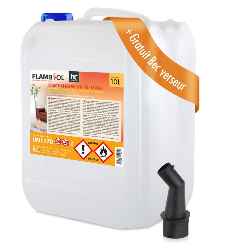 Bioéthanol à  96,6% FLAMBIOL® dénaturé en bidon de 10 L