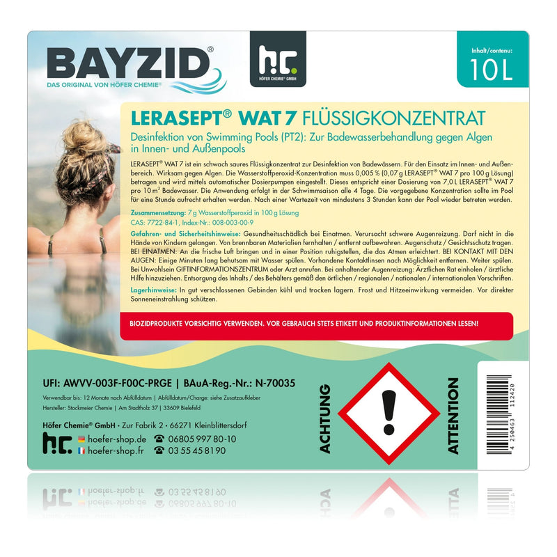 10 L Lerasept® WAT 7 Aktivsauerstoff für Pool und Whirlpool in Kanister - Höfer Chemie GmbH