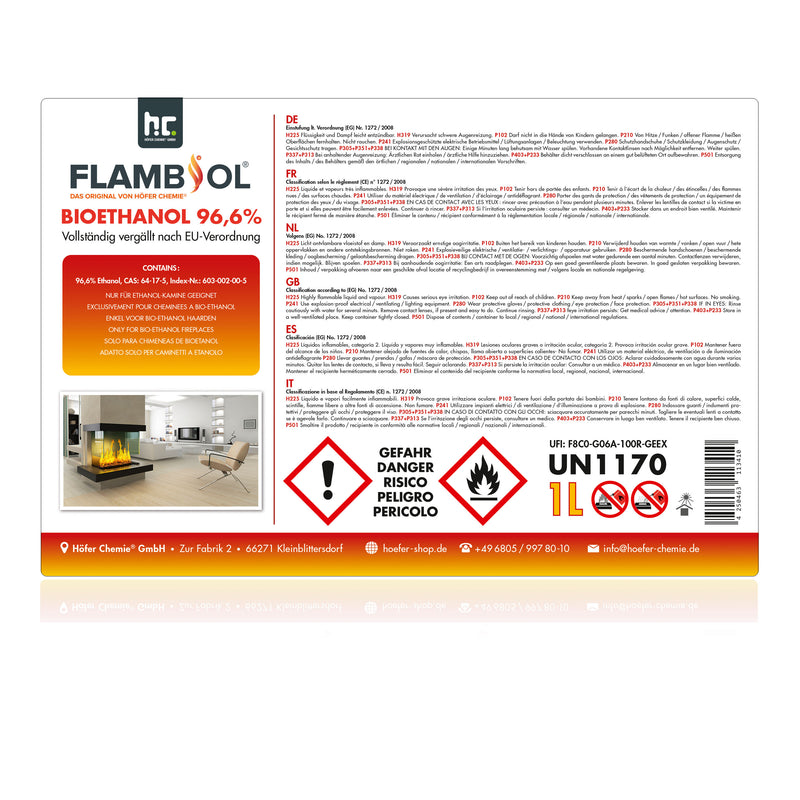 6x 1 L Probierset FLAMBIOL® Bioethanol