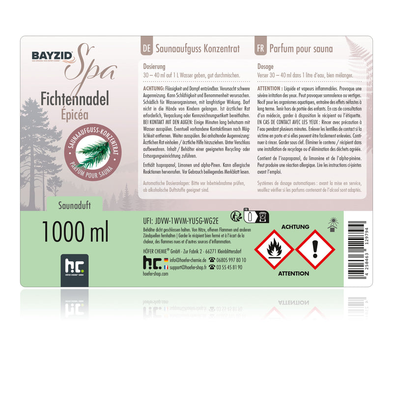 1 L Parfum de Sauna BAYZID® SPA Épicéa