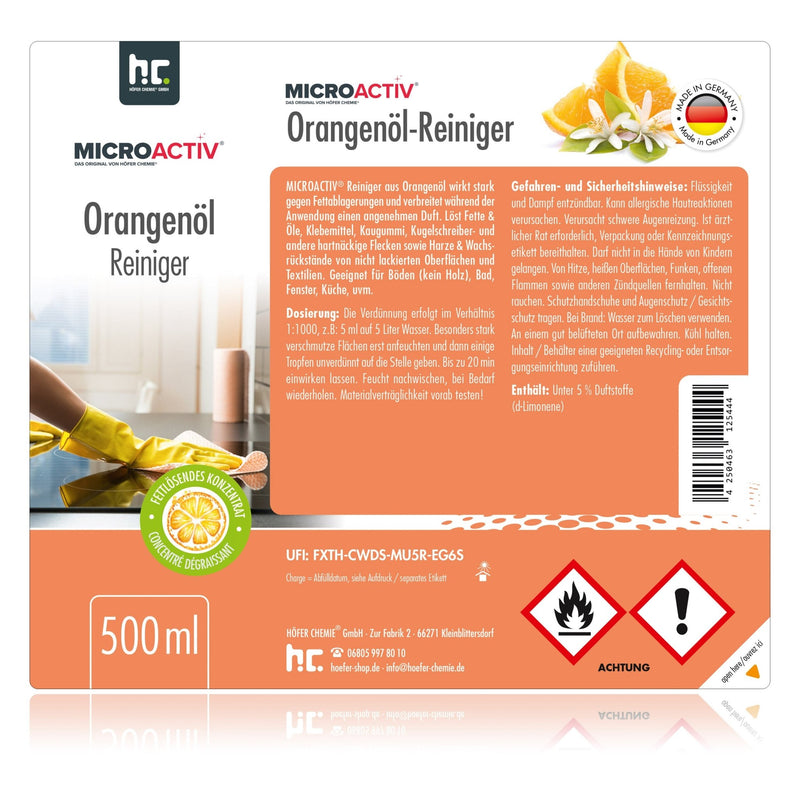 500 ml Microactiv® Orangenöl Reiniger Konzentrat in Flasche - Höfer Chemie GmbH