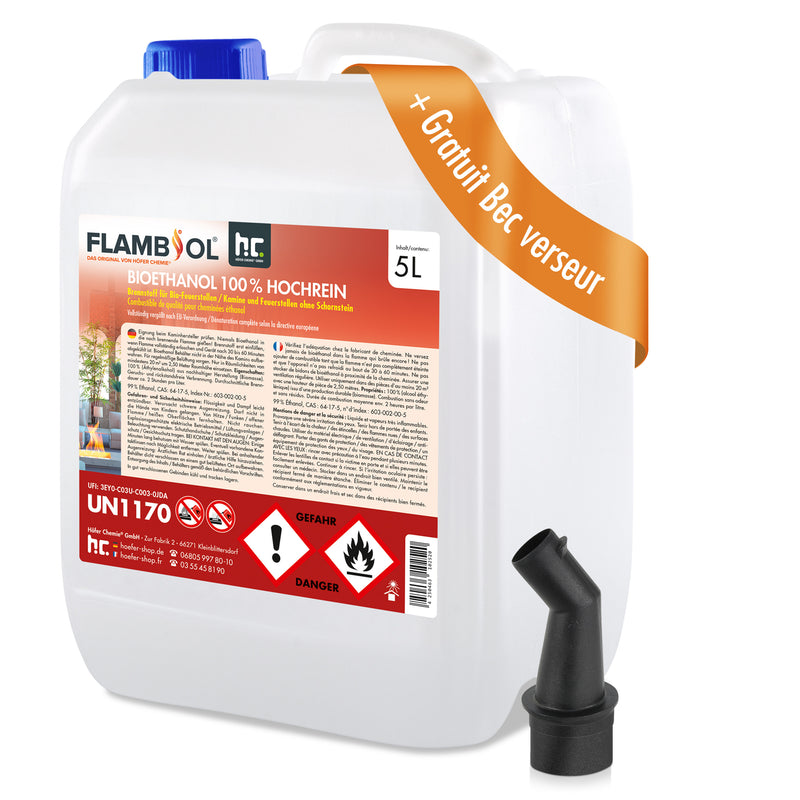 Bioéthanol à 100% dénaturé FLAMBIOL® en bidon de 5 L