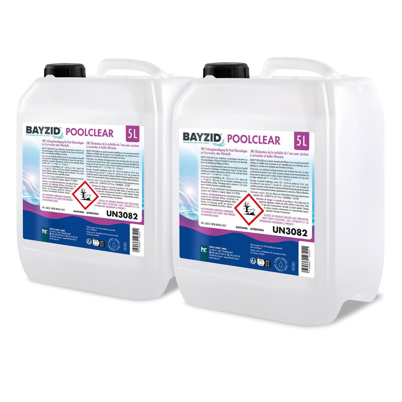 5 L BAYZID® Poolclear - Trübungsbeseitigung für Pool-Filter mit Kartuschen & Filterballs - Höfer Chemie GmbH