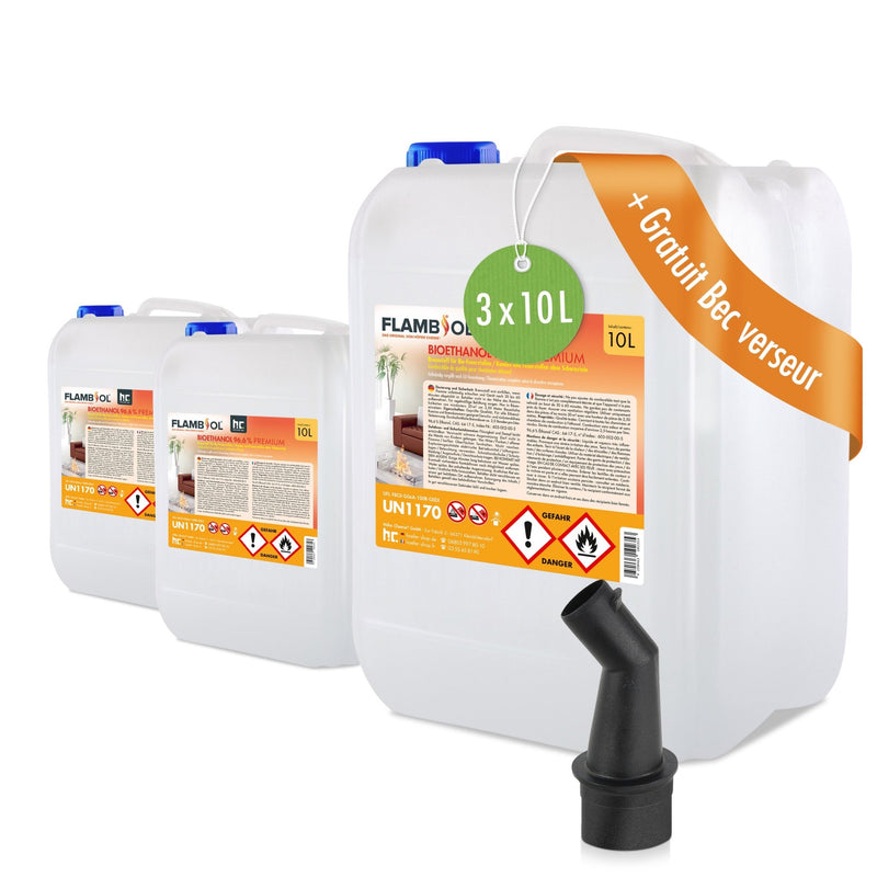 10 L FLAMBIOL® Bioethanol 96,6% Premium für Ethanolkamin in Kanistern - Höfer Chemie GmbH