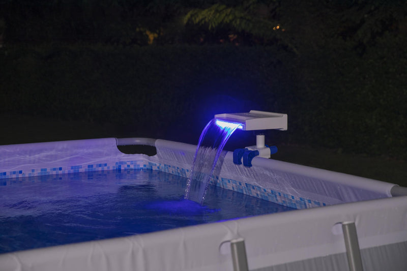Flowclear™ zwembadwaterval met ledverlichting voor zwembaden met stalen frame
