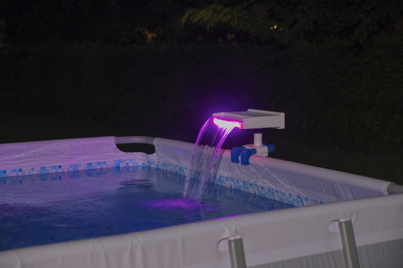 Flowclear™ zwembadwaterval met ledverlichting voor zwembaden met stalen frame