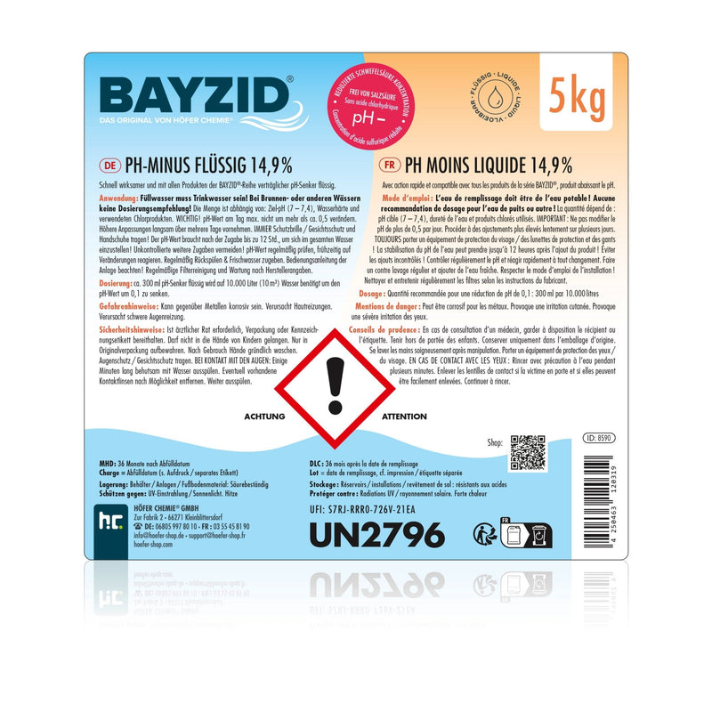 5 kg BAYZID® pH Minus flüssig 14,9% in Kanister - Höfer Chemie GmbH