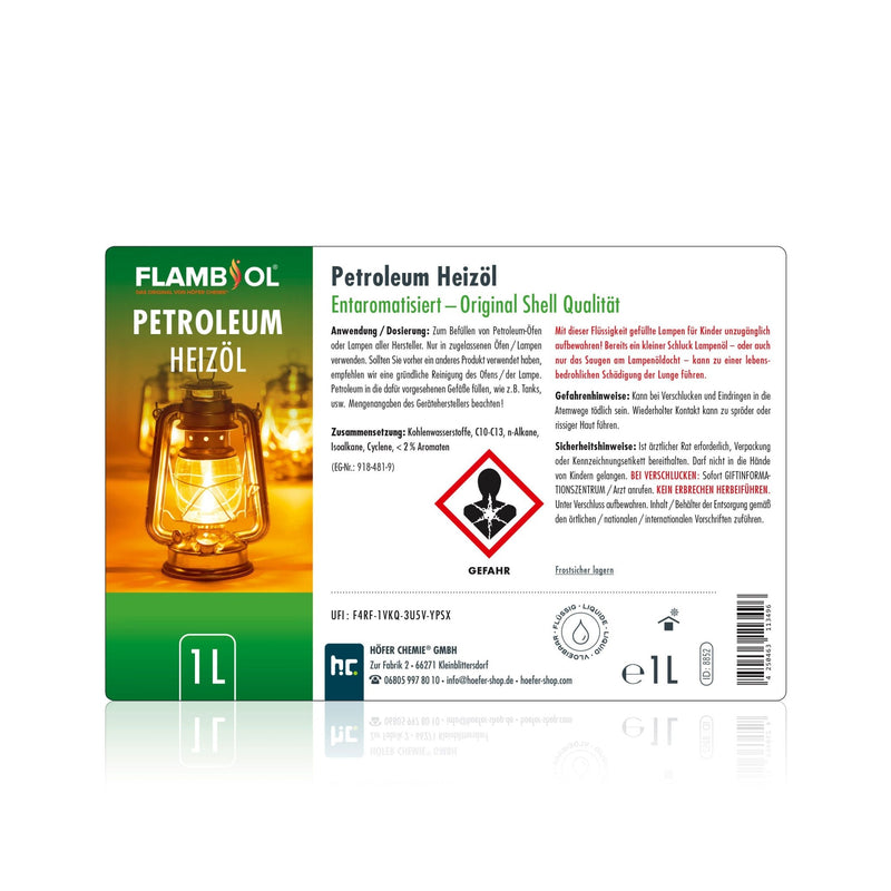 1 L FLAMBIOL® Petroleum Heizöl in Flaschen - Höfer Chemie GmbH