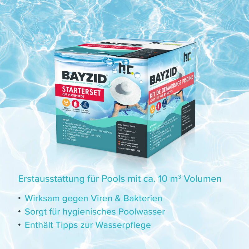 BAYZID® Pool Wasserpflege Starterset 7 - tlg durch Chlor, PH Minus und Multitabs - Höfer Chemie GmbH