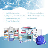 BAYZID® Pool Wasserpflege Starterset 7 - tlg durch Chlor, PH Minus und Multitabs - Höfer Chemie GmbH