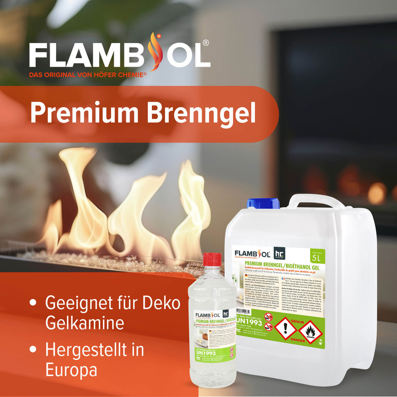1 L FLAMBIOL® Premium Brenngel aus Bioethanol für Tischfeuer in Flaschen - Höfer Chemie GmbH