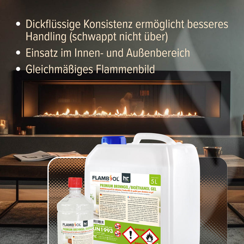1 L FLAMBIOL® Premium Brenngel aus Bioethanol für Tischfeuer in Flaschen - Höfer Chemie GmbH