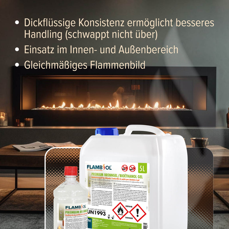 1 L FLAMBIOL® Premium Brenngel aus Bioethanol für Tischfeuer in Flaschen