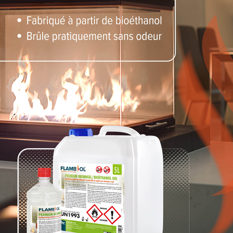 1 L FLAMBIOL® Premium Brenngel aus Bioethanol für Tischfeuer in Flaschen - Höfer Chemie GmbH