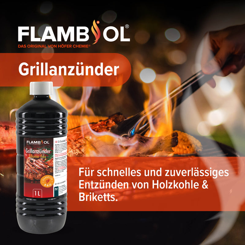 1 L FLAMBIOL® Grillanzünder flüssig für Grills und Feuerstellen in Flasche - Höfer Chemie GmbH