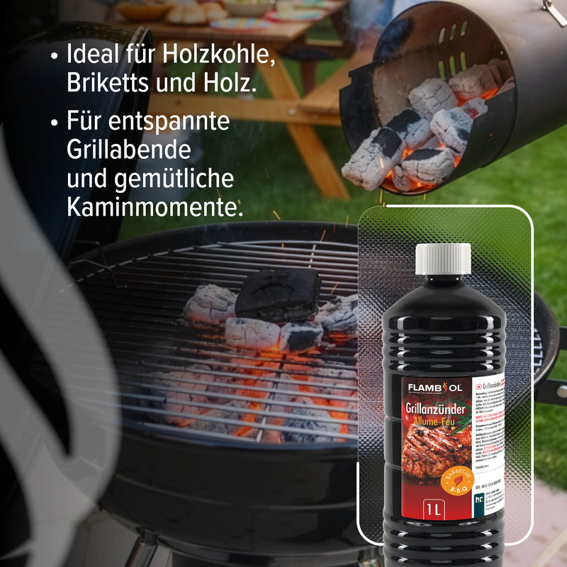 1 L FLAMBIOL® Grillanzünder flüssig für Grills und Feuerstellen in Flasche - Höfer Chemie GmbH