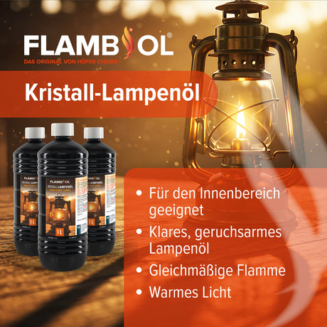 1 L FLAMBIOL® Lampenöl Hochrein Kristallklar in Flaschen - Höfer Chemie GmbH