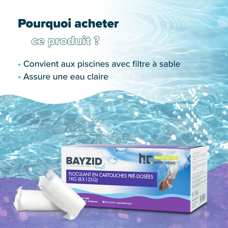 Cartouches de floculant pré-dosées BAYZID®  de 1 KG (8x 125g)