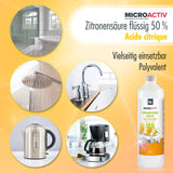 1 L Microactiv® Zitronensäure 50% flüssig Entkalker in Flaschen - Höfer Chemie GmbH