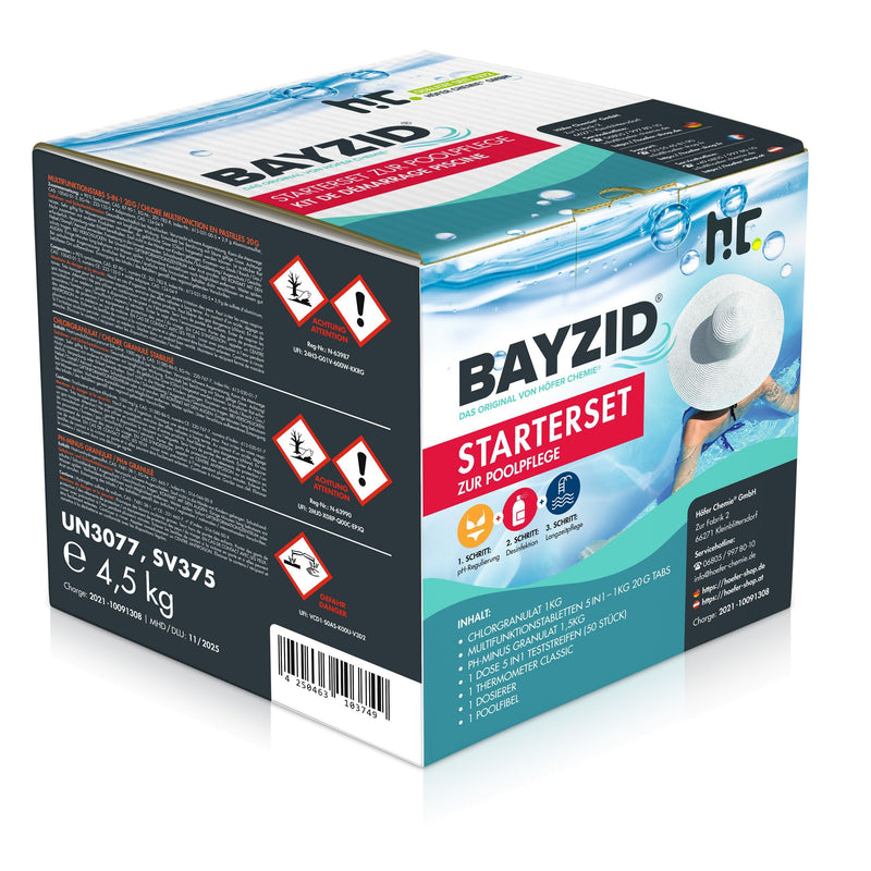 BAYZID® Pool Wasserpflege Starterset 7-tlg durch Chlor, PH Minus und Multitabs